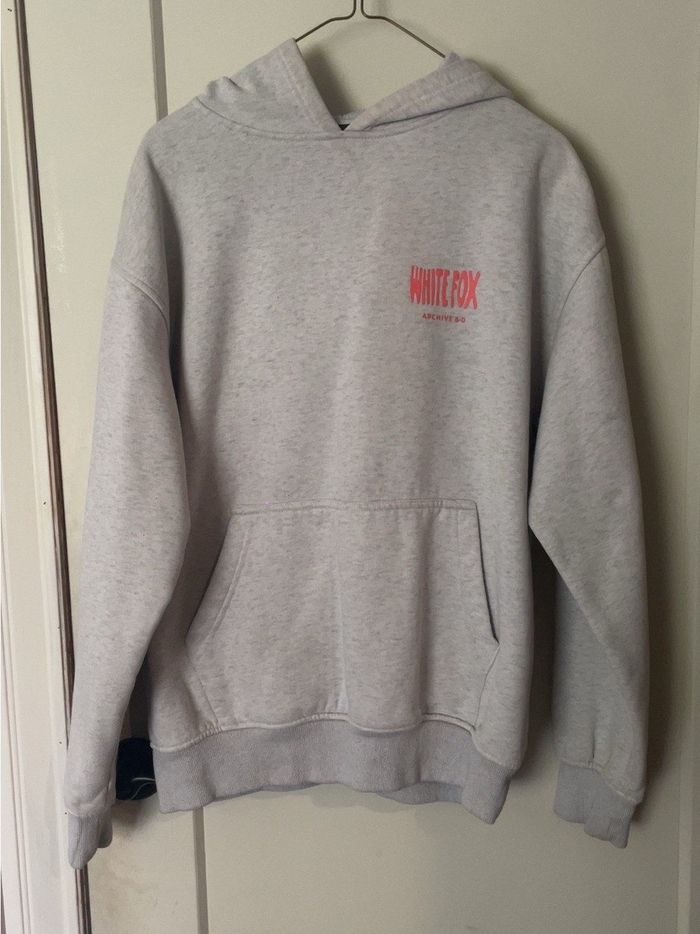 White Fox Boutique Light Gray Hoodie with Pink Logo